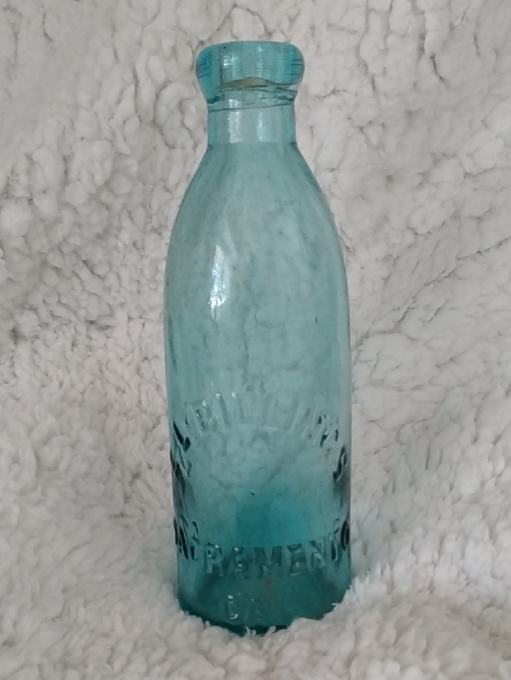 Aqua Glass Bottle - Embossed Vintage Style